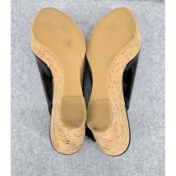 STUART WETIZMAN Riviera Jean Patent Leather Wedges Size 8 Women Black Wedge 3.5" - Picture 7 of 8